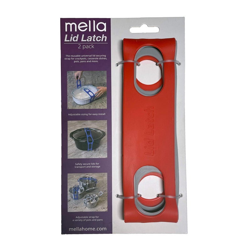mella Lid Latch the reusable universal lid securing strap for crockpots, casserole dishes, pots, pans and more. Make it easy to transport your favorite dishes with one simple strap. (Polybag Red/Grey) - Image 5
